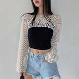 Solid Color Grid See-through Smock Top