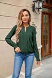 Elegant Pleated V-neck Cuff Smocking Women's Top