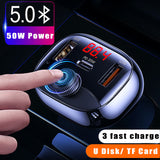 50W Car MP3 Bluetooth 5.0 FM Transmitter 3 Ports Fast Charger Digital Display Wireless Modulator USB Car Kit