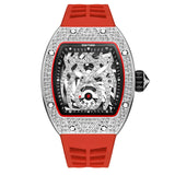 PINTIME Sport Watch for Men Silicone Strap Quartz Wristwatch Hip Hop Tonneau Case Waterproof 30m Spider Leopard Dial Reloj Gifts