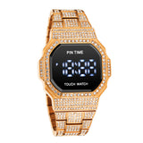 PINTIME Luxury Men's Watch Fasion Diamond Bling Iced Out LED Display Digital Watches Man Casual Crystal Wristwatch Reloj Hombre