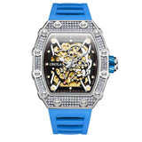 ONOLA Luxury Diamond Inlaid Square Design Men Watch Fully Automatic Mechanical Tape Waterproof Man WristWatch Relogio Masculino