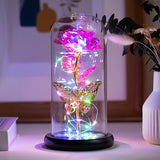 1pc Eternal Light Up Galaxy Roses - rose of love Pink Shiny Butterfly Rose Flower in Glass Dome - Perfect Christmas, Mother's Day, Anniversary, Birthday Gift for Women, Mom, Grandma, Wife