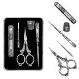 5PCS/Set Vintage Embroidery Scissor Sewing Thimble Needle Case Needlework Tools
