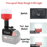 12W 1200LM Cordless Work Light LED Table Lamp High Low Ceam Control Torch Electric Flashlight for Milwaukee 20V Li-ion Battery