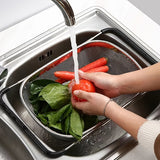1pc Over The Sink Colander Strainer Basket Stainless Steel, For Kitchen Sink With Rubber Grip, Fine Mesh, Large Kitchen Gadgets Tools