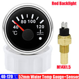 40~120 Celsius 52mm Temperature Gauge+Sensor with Flash Alarm Waterproof Red Light Water Temp Meter for Car Boat 12V 24V