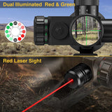 2.5-10x40 Laser Scope Red Green Illuminated Mil-dot Reticle Riflescope with Red Green Laser Sight Tactical Scope for Hunting