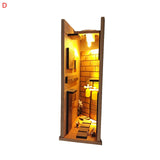 Wooden Diagon Alley Book Nook LED 3D Bookend Stand Bookshelf Insert DIY Bookshelf Decor Model Building Kit DIY Decorative Books