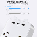 9-in-1 Surge Protector 6-Outlet Extender with 2 USB & 1 USB-C Ports Power Strip Multi Plug Outlets Wall Adapter Spaced for Home