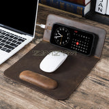 Wireless 15W Fast Charging with Foldable Phone Holder Gaming Mouse Pad Leather Large Computer Mousepad