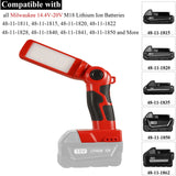 12W Cordless LED Work Light with USB Port Outdoor Flashlight Portable Spotlight for Milwaukee 20V Max Li-ion Battery