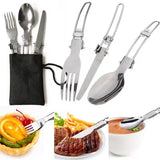 Multi functional portable outdoor cooking kit,equipped with pot and foldable spoon, fork, knife,used for camping picnics