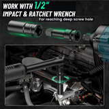 Deep Impact Set,12Pcs 1/2 inch Sets 8-24mm and Storage Box with Driver Socket Extensions For Automotive