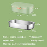 220V 900ml Electric Lunch Mini Portable 304 Stainless Steel Inner er Anhydrous Heating Silicone Sealed Food Bento Box