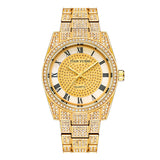 Luxury Watch for Men Stainless Steel Strap Iced Out Diamond Roman Dial Quartz Wristwatch Waterproof 30M Relogio Masculino Gifts