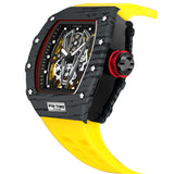 PINTIME Hot Sale Men Sport Automatic Watch Mechanical Movement Rubber Strap Luxury Style Hollow Dial Gift Wristwatches