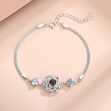 Silver Double Heart Projection Bracelet Ladies Simple