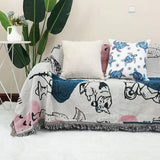 Scandinavian style sofa covers for all seasons, with a universal cover featuring plant and hybrid cat patterns, 1 piece