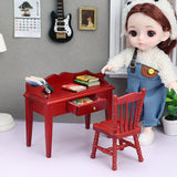 1/12 Dollhouse Miniature Wooden Desk Chair Set Dolls House Room Furniture Decor Accessories