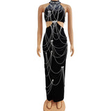 Elegant Sexy Evening with Hanging Neck and Open Back Chain Design Sense Female Singer Host Long Gift Dress Wrapped Hips