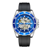 PINTIME New Auto Mechanical Watch Men Fashion Silicoe Strap Steampunk Self-Wind Male Mechanical Wristwatch Relogio Masculino