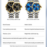 GUANQIN New Mechanical Tungsten Steel Couple Watch 100M Waterproof Sapphire Glass Watches Week Calendar Japan Move Wristwatch