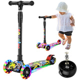 Foldable Light-Up Wheels 3 Wheel Adjustable Height Kids Push Scooter Non-Slip Deck for Children Ages 2-10
