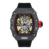PINTIME Hot Sale Men Sport Automatic Watch Mechanical Movement Rubber Strap Luxury Style Hollow Dial Gift Wristwatches