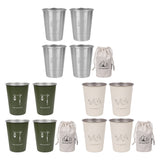 4Pcs 350ml Camping Beer with Bag Coffee Milk Tumblers 304 Stainless Steel Portable Water Cup for Outdoor Barbecue