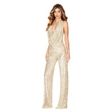 Summer Women's Sleeveless Halter Sequined Jumpsuit