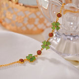 S925 Sterling Silver Gold Plated South Red Hetian Jasper Personalized Fashion Four Leaf Clover Bracelet
