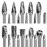 Double Cut Rotary Burr Set 20Pcs Die Grinder Bits 1/8 inch Shank Tungsten Carbide Cutting Burrs for Wood Working