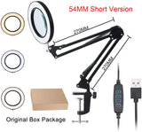 Fast Shipping Glass LED Adjustable Clip on Desk Magnifier Lamps with 3 Colors Illuminated USB Magnifying Lamp