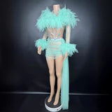 Female singer's temperament, mesh, sexy perspective set, stage performance suit, short skirt, high-end luxury new model