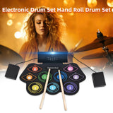 Electronic Hand Roll Set 9 Pads Built-in Stereo Speaker Drumsticks Foot Pedal Birthday Gift Practice Pad Drum Kit