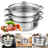 3 Tier Steamer Cooking with Lid Stainless Steel Steam Pot Multipurpose for Vegetable Dumpg Stock Sauce Food