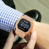 PINTIME Luxury Men's Watch Fasion Diamond Bling Iced Out LED Display Digital Watches Man Casual Crystal Wristwatch Reloj Hombre