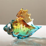 Hand Blown Conch Statue, Glass Art Figurine, Home Decor with Sea Shells, Bookcase Decoration