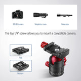 Camera Mini Ballhead Cold Shoes Microphone Tripod Head Ball Head with 1/4 Quick Release Plate for Tripod Monopod DSLR