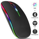 Rechargeable Bluetooth wireless mouse 2.4GHz USB RGB 1600DPI mouse, suitable for computers, laptops, game consoles, and mice