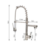 Crane Tap with Dual Spout Hot Cold Water Mixer Kitchen Sink Faucet Brass Pull Down Spring Dual Swivel Spouts Deck Mounted