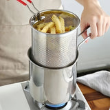 1pc Stainless Steel Fryer Basket With Handle Fryer With Filter Basket, Household Mini Fryer, Stainless Steel Pan, Kitchen Accessories