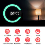 LED Wall Clock Remote Control 12 Inch Mirror Table Alarm Clocks 7 Colors Temperature Nightlight Digital