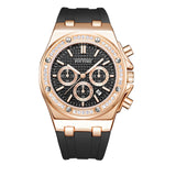 PINTIME Watch for Men Sports Silicone Strap Fashion Quartz Wristwatch Waterproof 3br Casuals Diamond Alloy Case Calendar Clock