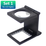 1PC 28mm 10X Metal Foldable Optical Magnifying Glass Desktop Magnifier Measurement Tools with LED Lights Scale 3 Styles