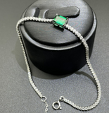 S925 Silver Square Artificial Synthetic Emerald Bracelet Is Like Starry Sky Micro-inlaid