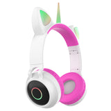 Cute Kids Headphones Unicorns Wireless Earphones LED Light Cat Ear Girls Boys Bluetooth Headset HIFI Stereo Bass With Microhpone