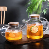 1pc, Cold Water Kettle, High Borosilicate Glass Thickened Cold Kettle, Transparent Bamboo Lid Juice Kettle, Large Capacity Heat-resistant Glass Cool Kettle