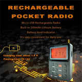 Pocket AM/FM Portable LCD Display Radio Receiver Mini MP3 Player with Earphone Universal Walkman Support TF Card Play